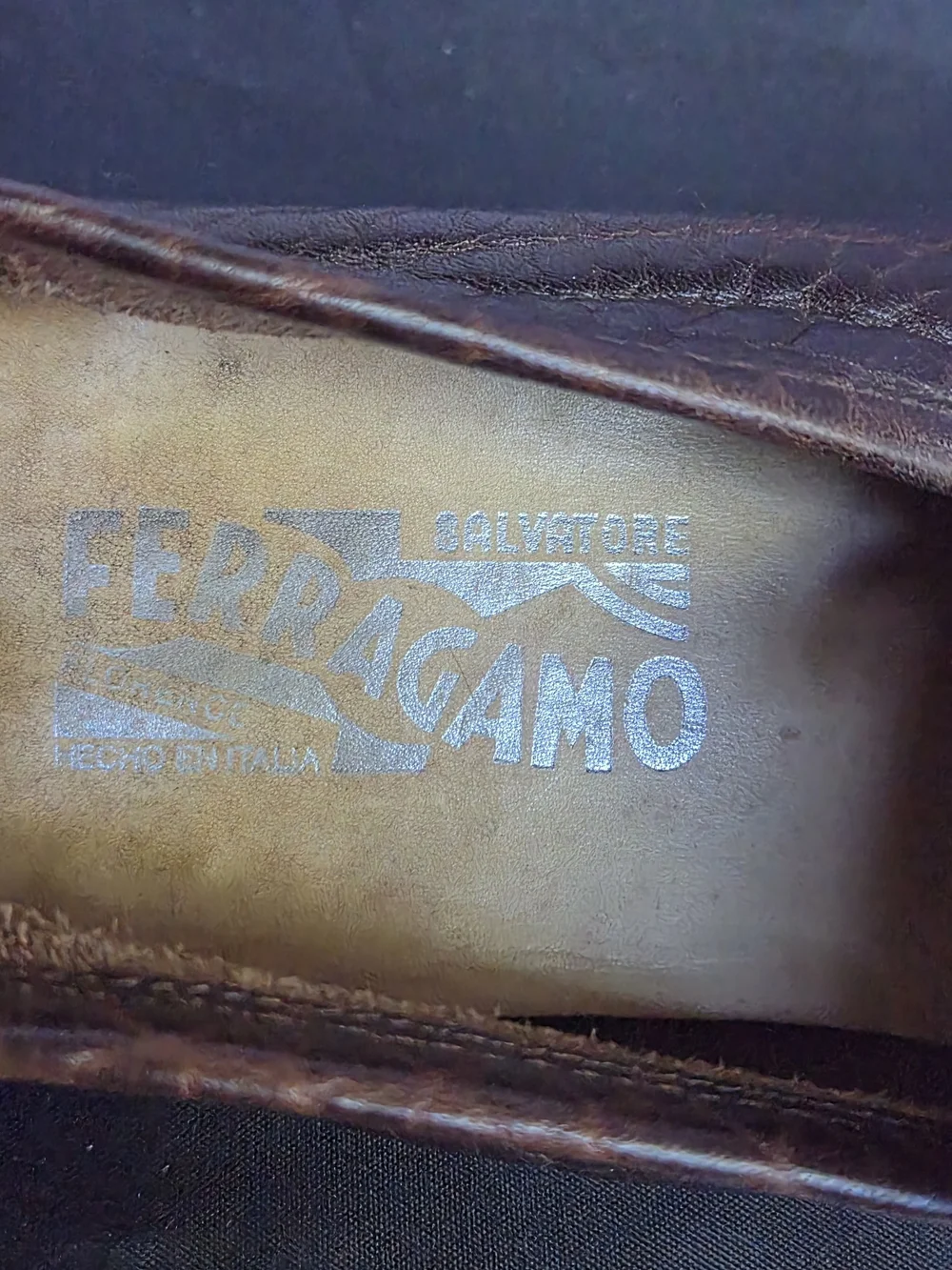 Ferragamo Brown Pebbled Calfskin Bit Loafers Silver Buckle
